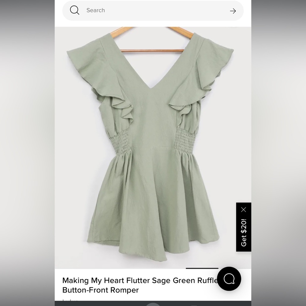 Lulu's Sage Green Ruffle Button-Front Romper - Picture 5 of 6